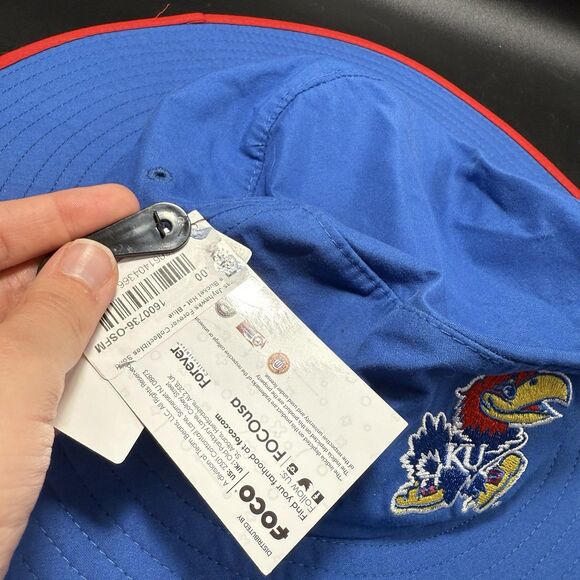 New FOCO KU Jayhawks Bucket Hat Drawstring Blue Solid Large - Picture 2 of 7
